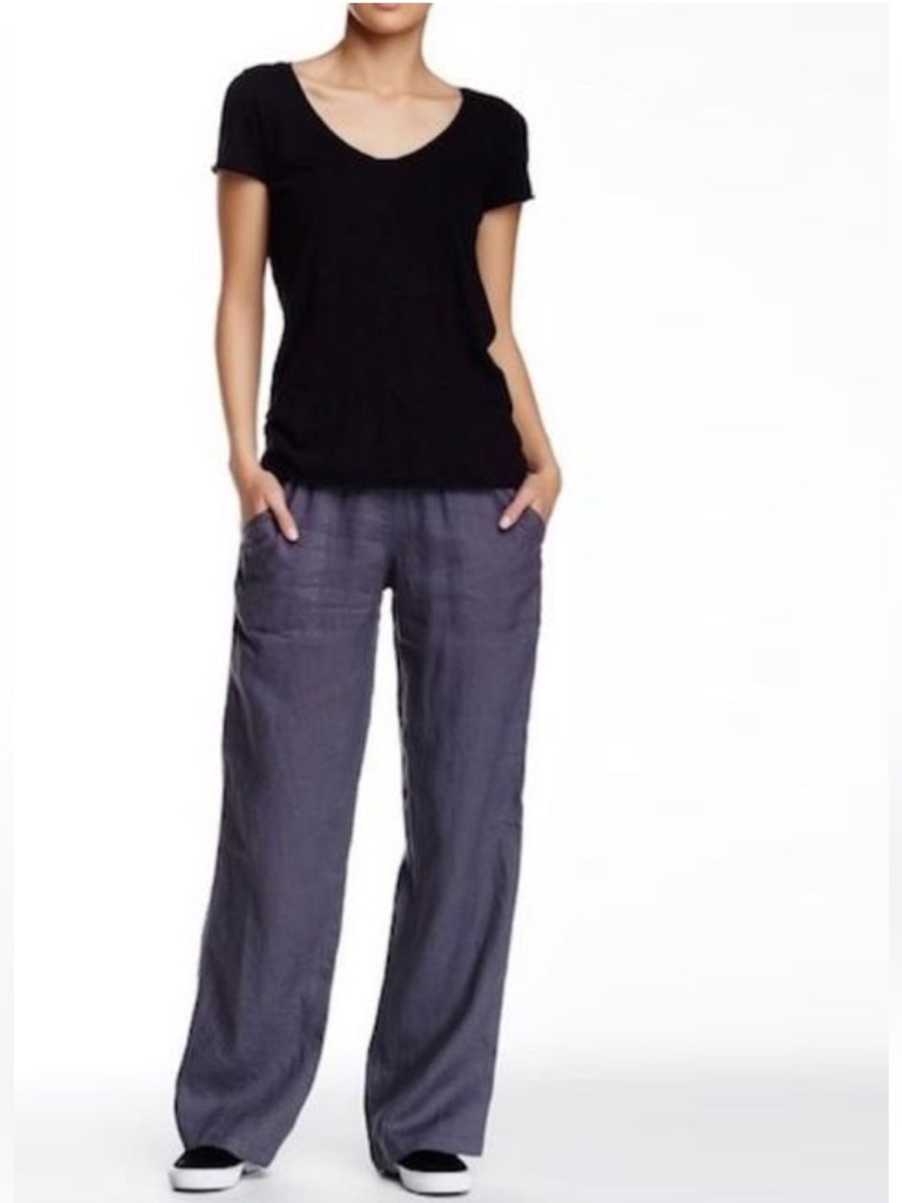 Allen Allen USA 100% Linen Pull On Wide Leg Pants Gray Size Medium Lagenlook